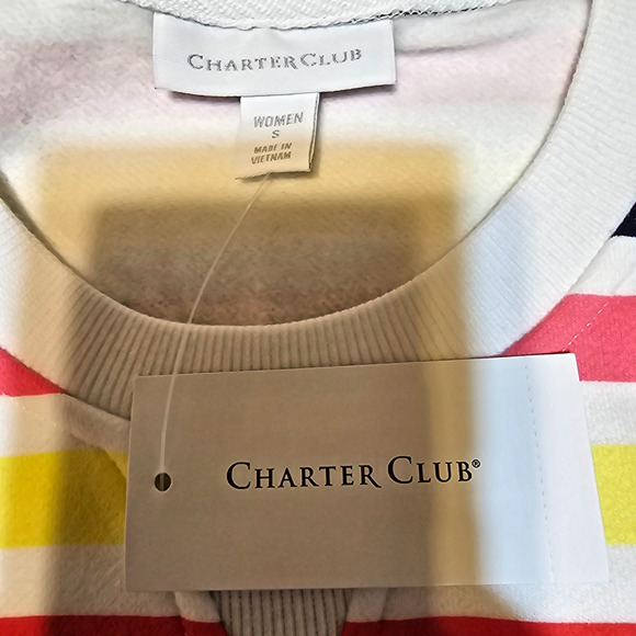 NWT Charter Club Women's Crewneck Fleece Sweatshirt Top Multicolor Stripe Small - Picture 3 of 10